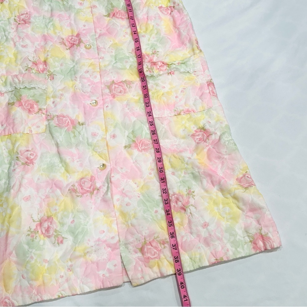 Vintage Pastel Floral Short Sleeve Quilted Housecoat Bed Jacket Robe - Picture 5 of 10